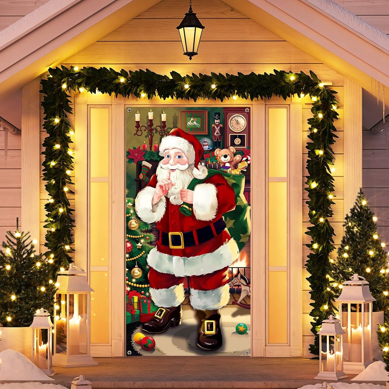 Christmas Door Cover Decoration Santa Claus Front Door Cover Xmas(Vintage)71"L x 35"W